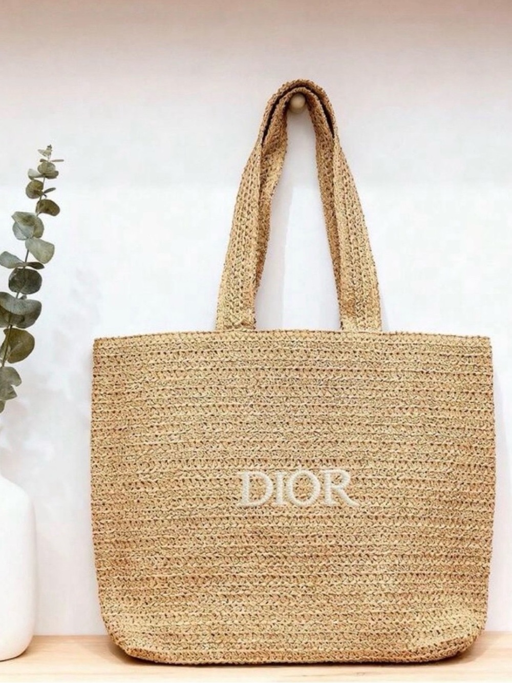 DIOR beauty Natural Raffia Tote; NWOT - Picture 2 of 15
